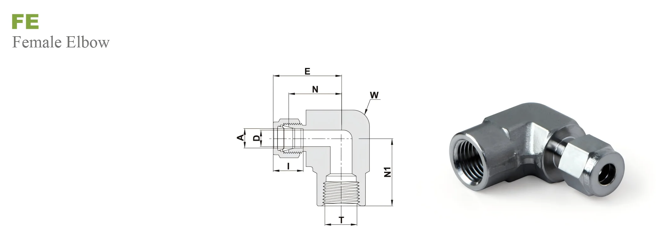 Переходник угловой FE: FNPT - OD мм. / Type FE FNPT - Tube fitting мм