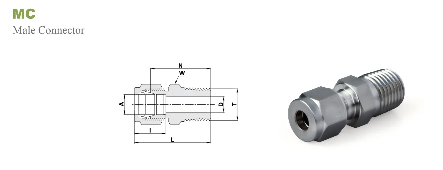Переходник прямой MC FL : MNPT - Фитинг цанговый / Type MC MNPT - Tube collet мм